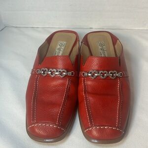 Womens Brighton Josie Red Leather Shoes Slip On Silver Hearts Chain Italy